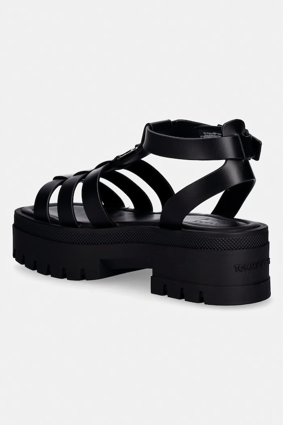 Încălțăminte Tommy Jeans sandale pentru femei, din piele TJW FISHERMAN LEATHER MAX SANDAL EN0EN02943 negru