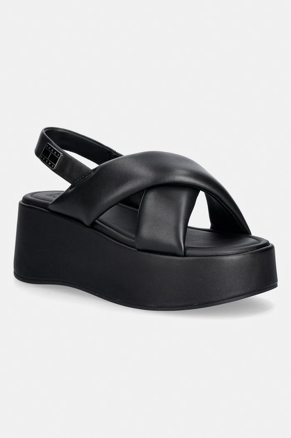 Tommy Jeans női platformos bőrszandál TJW PADDED STRAPS WEDGES fekete EN0EN02946