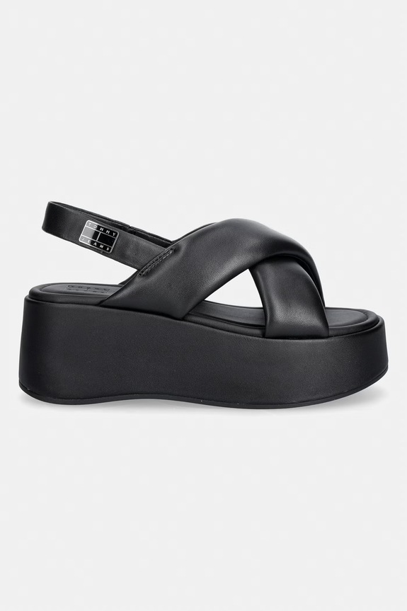 Tommy Jeans női platformos bőrszandál TJW PADDED STRAPS WEDGES EN0EN02946 fekete SS26