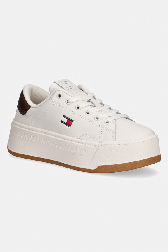 Tommy Jeans TJW SCRIPT CUPSOLE FLATFORM tenisky dámske kožené béžová EN0EN02961