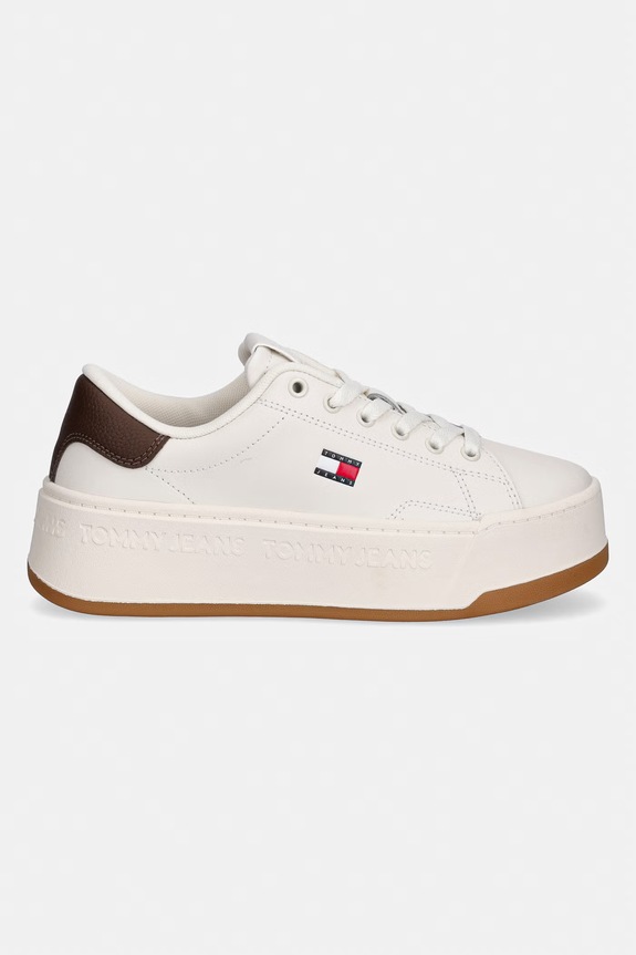 Tommy Jeans TJW SCRIPT CUPSOLE FLATFORM tenisky dámske kožené EN0EN02961 béžová SS26