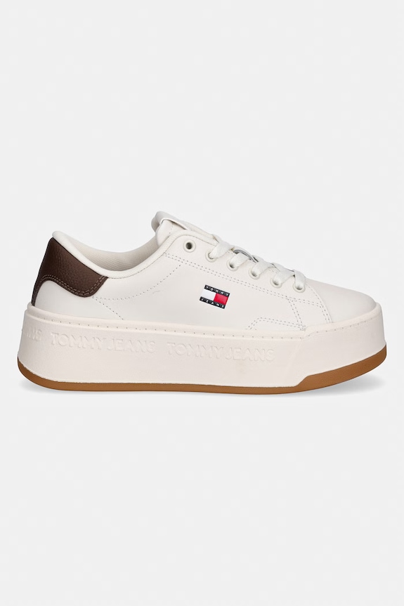 Tommy Jeans TJW SCRIPT CUPSOLE FLATFORM tenisky dámske kožené EN0EN02961 béžová SS26