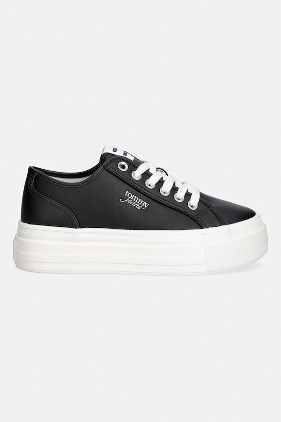 Tommy Jeans TJW FLATFORM SNEAKER LTR teniși pentru femei, din piele EN0EN02964 negru SS26