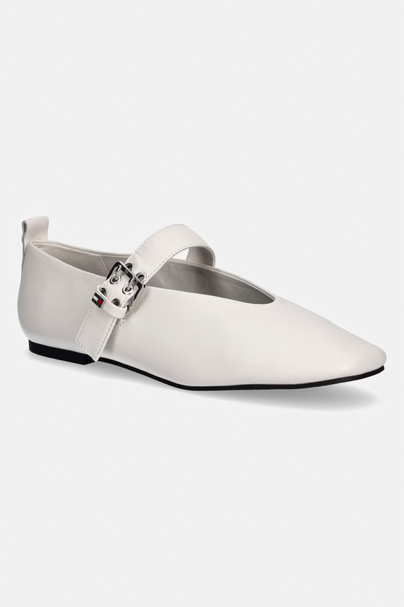 Tommy Jeans balerini din piele TJW BALLERINA BUCKLE bej EN0EN03019