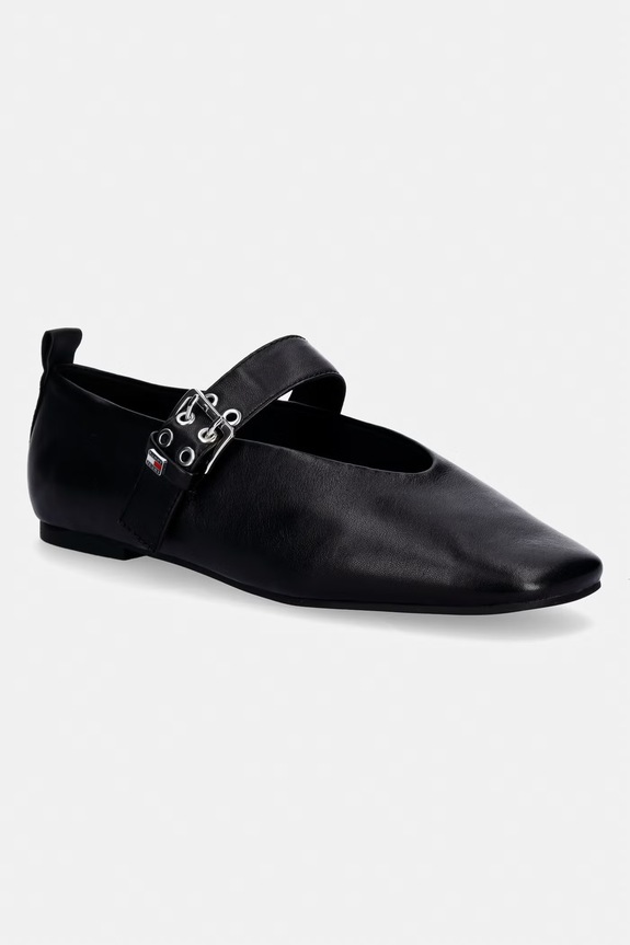Tommy Jeans balerini din piele TJW BALLERINA BUCKLE negru EN0EN03019