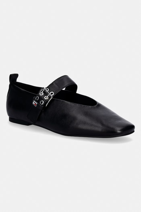 Tommy Jeans balerini din piele TJW BALLERINA BUCKLE negru EN0EN03019