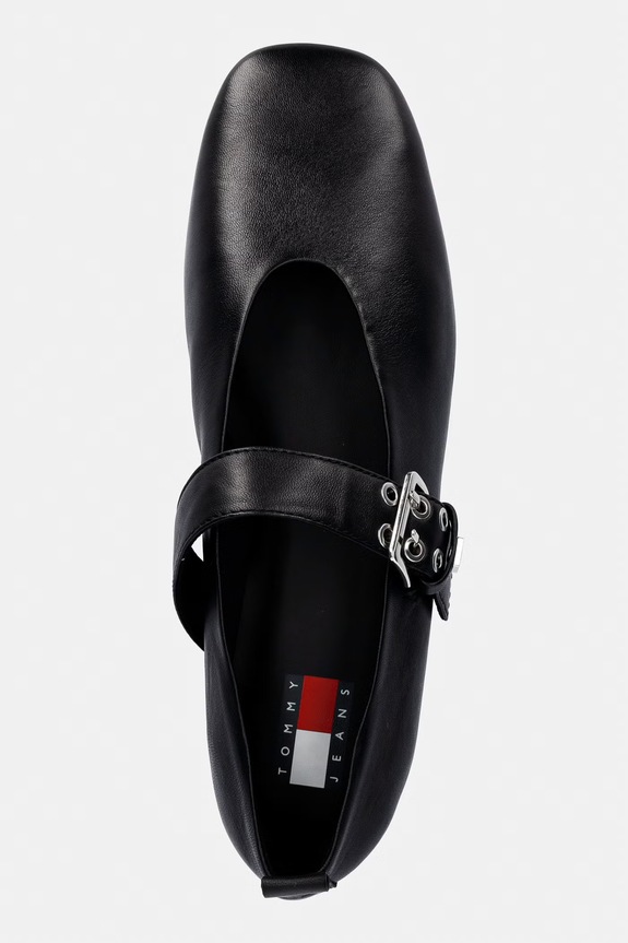 Tommy Jeans balerini din piele TJW BALLERINA BUCKLE negru EN0EN03019