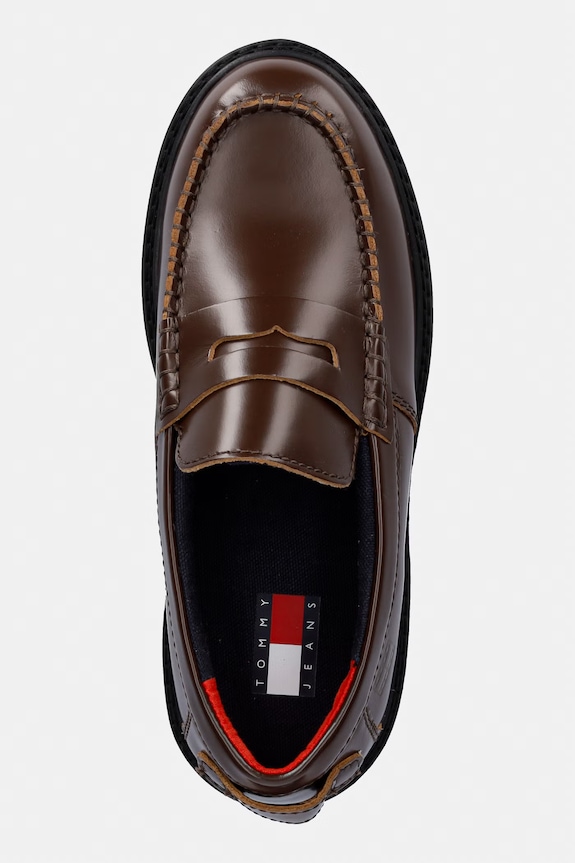 Tommy Jeans mocassini da donna in pelle ARCHIVE '01 LEATHER LOAFER marrone EN0EN03022