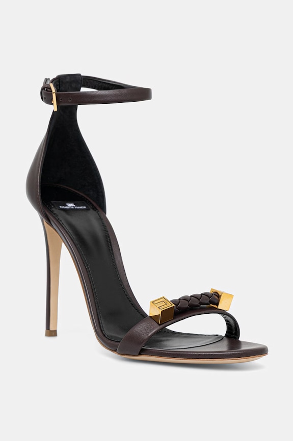 Δερμάτινα πέδιλα Elisabetta Franchi στιλέτο καφέ SA12L61E2.644