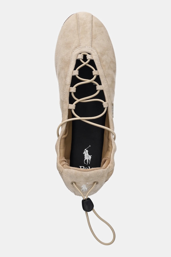 Polo Ralph Lauren balerini din piele întoarsă Ballerina Lace Up bej 804P04927001.260