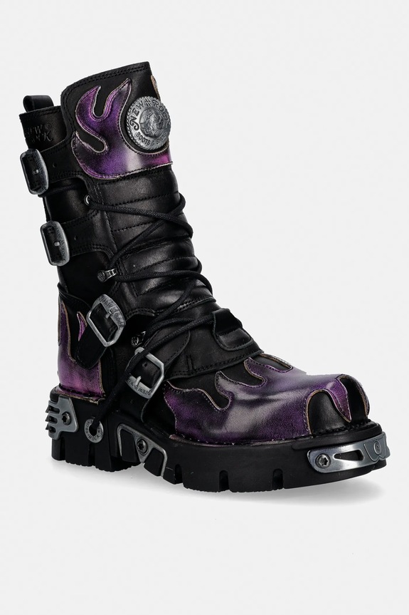 Δερμάτινες μπότες New Rock ITALI NEGRO, PULIK FUEGO LILA, REACTOR NEGRO χωρίς μόνωση μωβ M.591.C41