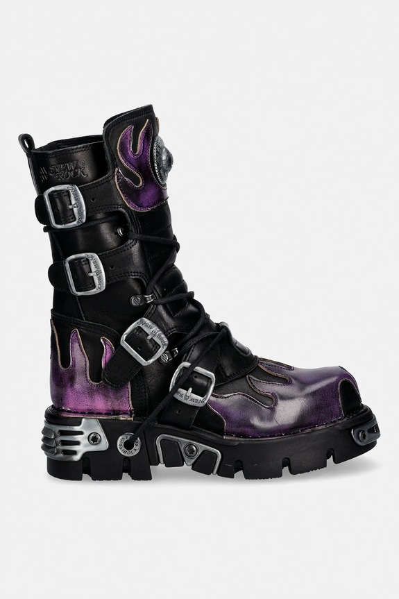 Δερμάτινες μπότες New Rock ITALI NEGRO, PULIK FUEGO LILA, REACTOR NEGRO M.591.C41 μωβ SS26
