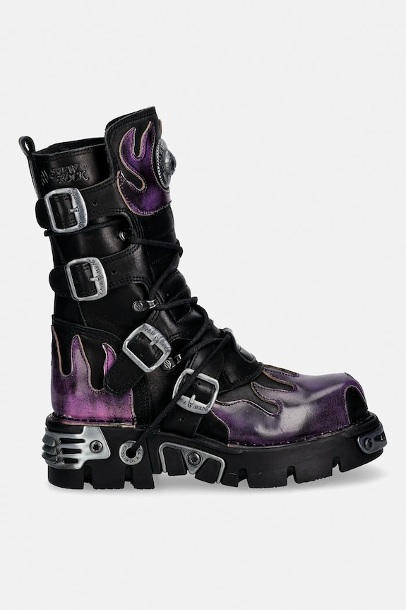 Δερμάτινες μπότες New Rock ITALI NEGRO, PULIK FUEGO LILA, REACTOR NEGRO M.591.C41 μωβ SS26