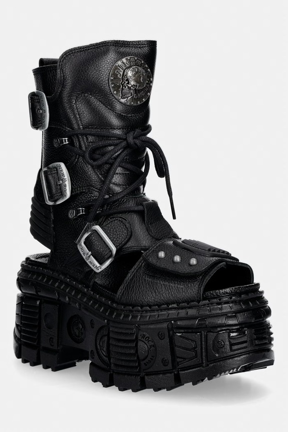 New Rock LUXOR NEGRO, TANK CASCO NE sandali da donna in pelle nero M.BIOS107.C3
