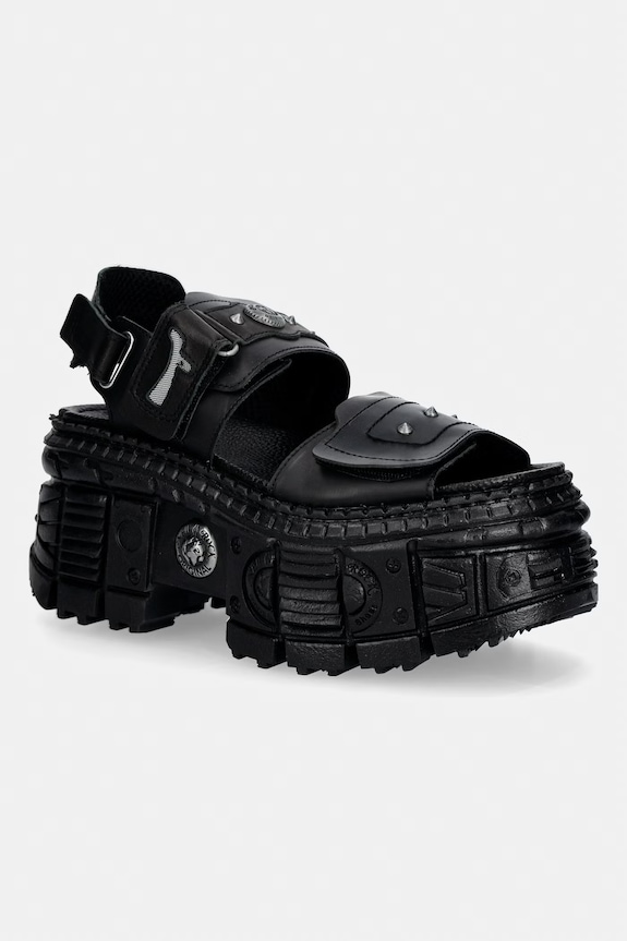 New Rock sandale pentru femei, din piele ANTIK NEGRO, ITALI NEGRO, TANK CASCO LATE negru M.BIOS123.C5