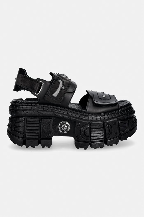 New Rock sandale pentru femei, din piele ANTIK NEGRO, ITALI NEGRO, TANK CASCO LATE M.BIOS123.C5 negru SS26