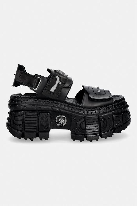 New Rock sandale pentru femei, din piele ANTIK NEGRO, ITALI NEGRO, TANK CASCO LATE M.BIOS123.C5 negru SS26