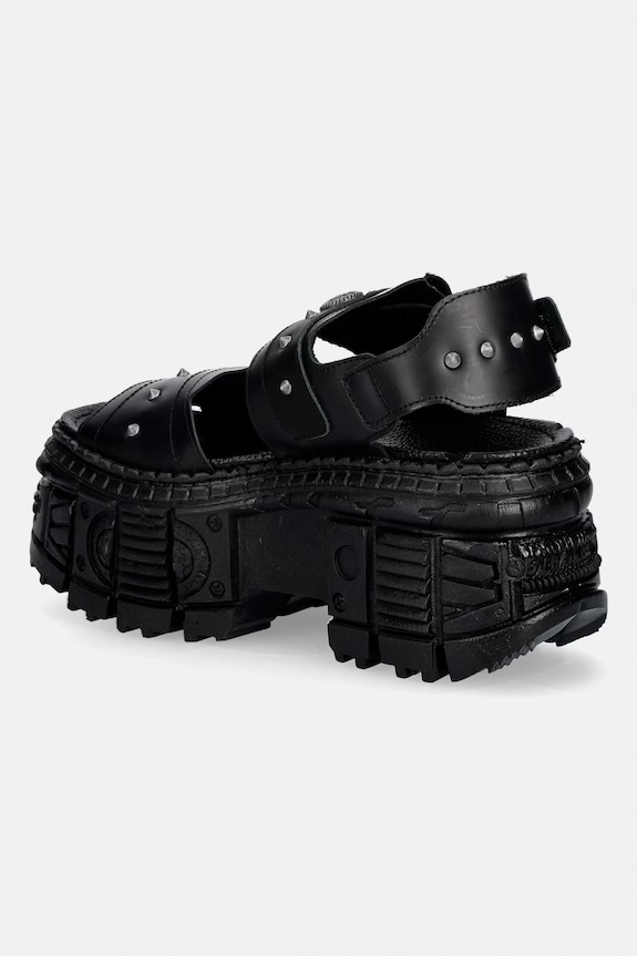 Încălțăminte New Rock sandale pentru femei, din piele ANTIK NEGRO, ITALI NEGRO, TANK CASCO LATE M.BIOS123.C5 negru