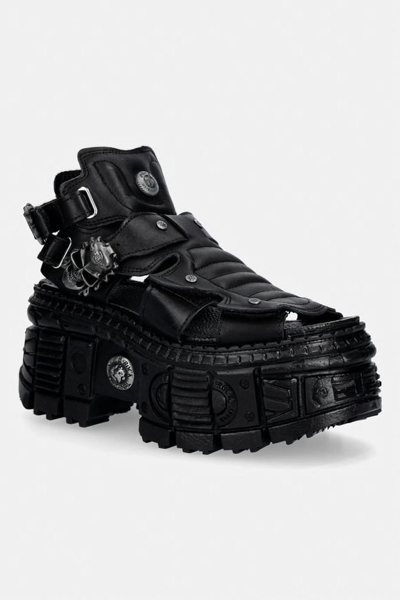 New Rock sandale pentru femei, din piele ITALI neagră TANK CASCO NEGRO PIN LATERA negru M.BIOS131.C2