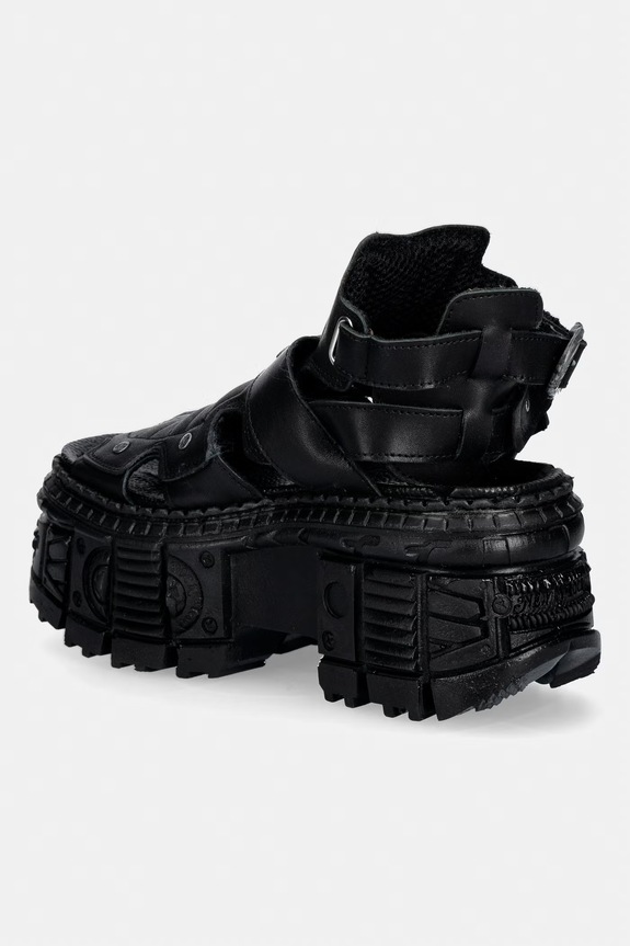 Încălțăminte New Rock sandale pentru femei, din piele ITALI neagră TANK CASCO NEGRO PIN LATERA M.BIOS131.C2 negru