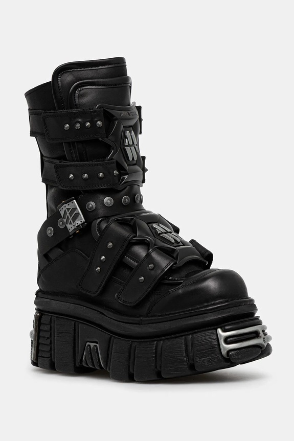 New Rock botki skórzane CRUST NEGRO, TOWER NEGRO E14 ACERO nieocieplane czarny M.MET422.S1