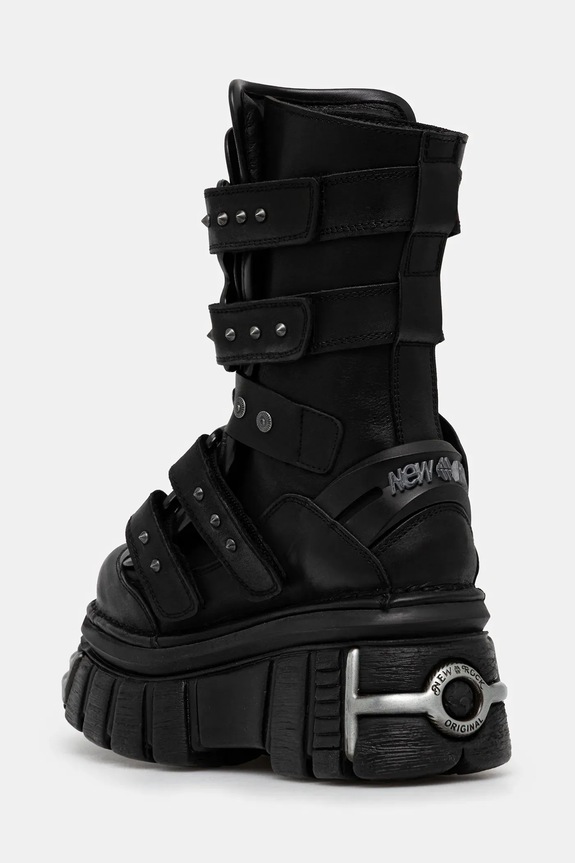 Obuwie New Rock botki skórzane CRUST NEGRO, TOWER NEGRO E14 ACERO M.MET422.S1 czarny