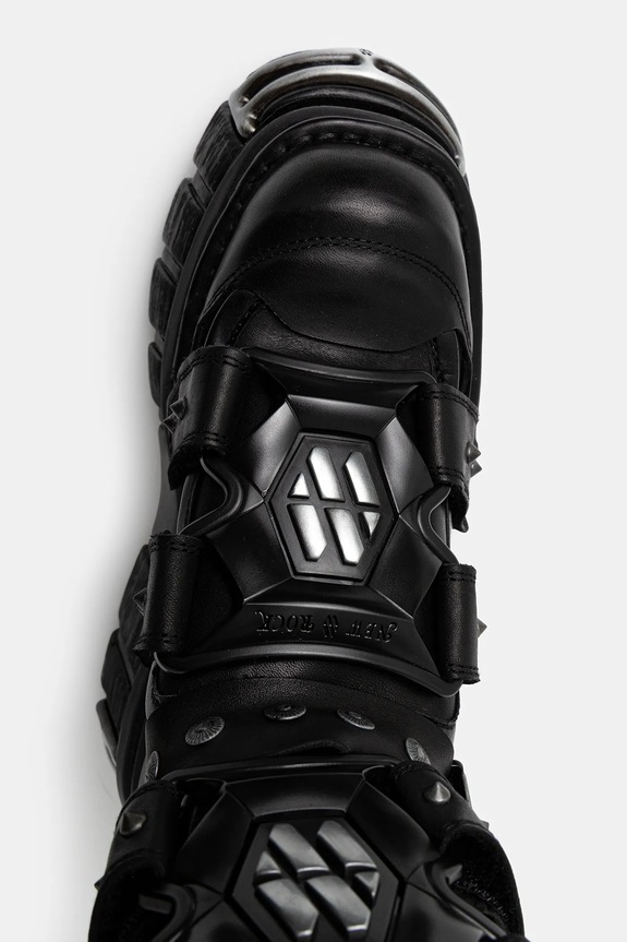 New Rock botki skórzane CRUST NEGRO, TOWER NEGRO E14 ACERO czarny M.MET422.S1