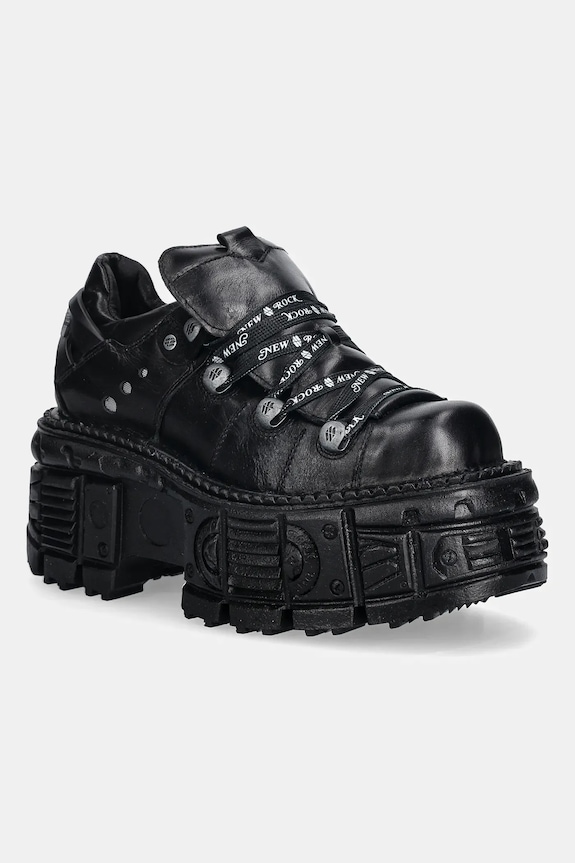 New Rock sneakers in pelle ITALI NEGRO, TANK NE altri nero M.TANK120NSHLACE.S1