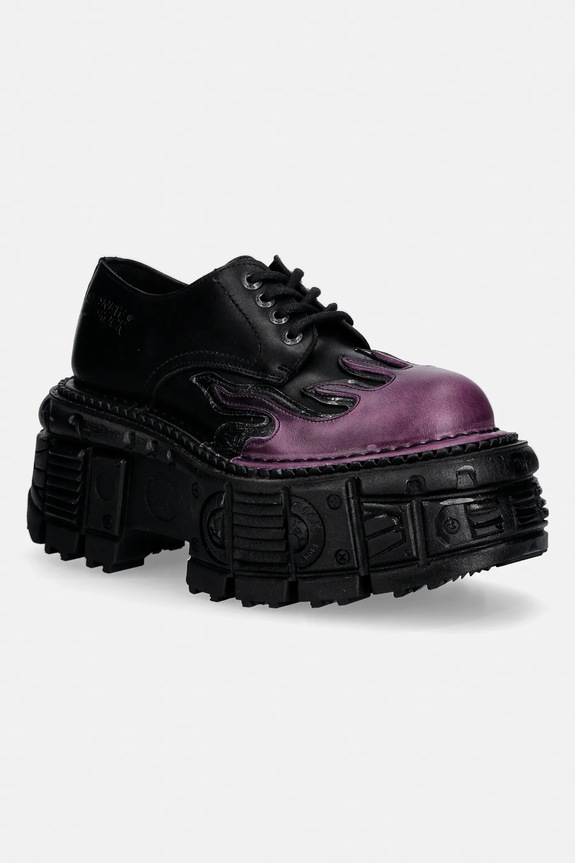 New Rock pantofi de piele NOMADA LILA, BOX PLANE, CRUST NEGRO platformă negru M.TANK1553.C16