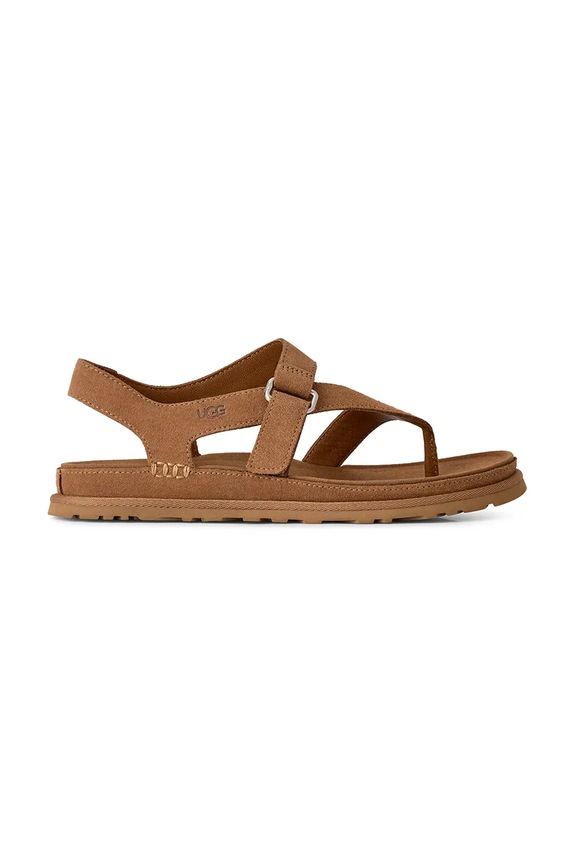 UGG sandały zamszowe W Goldengaze Toe Post płaski brązowy 1175134.CHE