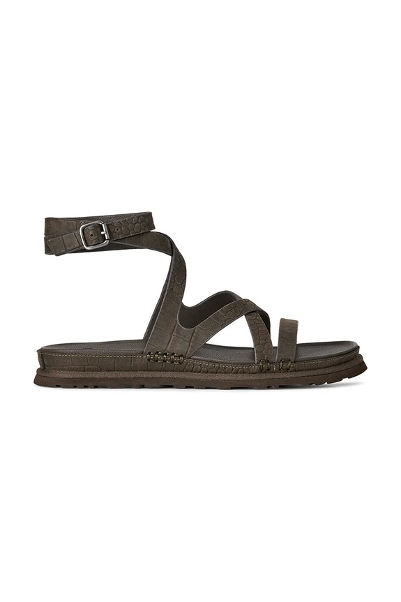Δερμάτινα σανδάλια UGG W Goldengaze Embossed Ankle Wrap φλατ καφέ 1178570.DNSS