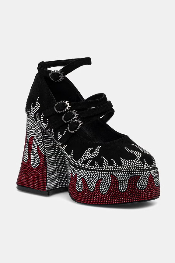 Koi Footwear czółenka na słupku Blazed Flames Strappy Heels czarny FG01
