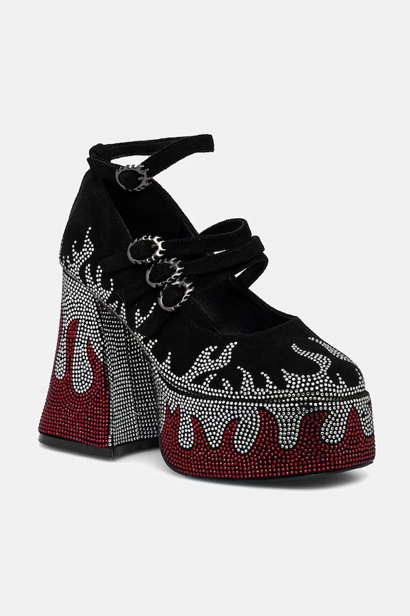 Koi Footwear czółenka na słupku Blazed Flames Strappy Heels czarny FG01