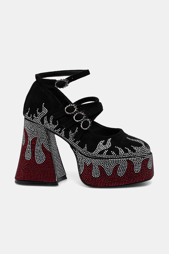Koi Footwear czółenka na słupku Blazed Flames Strappy Heels FG01 czarny SS26