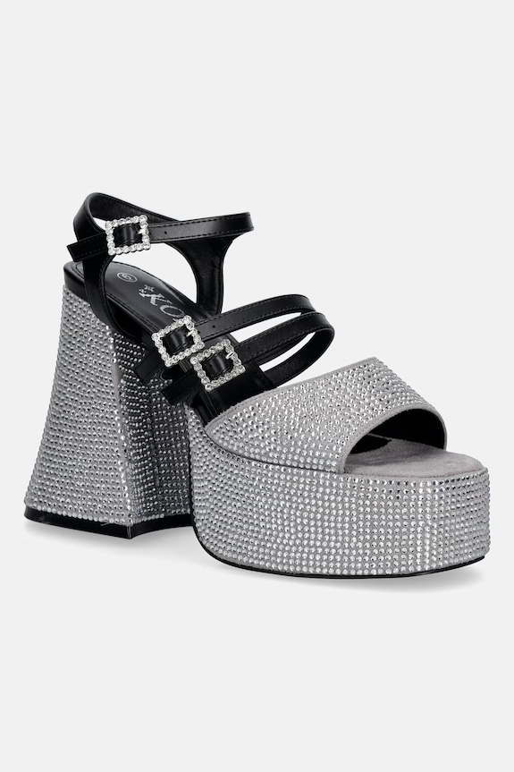 Koi Footwear sandały na słupku Felicity Crystal Strappy Heels srebrny FG01.Felicity
