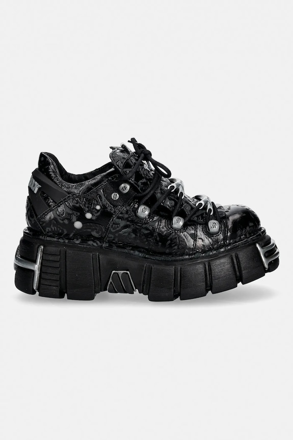 Kožené tenisky New Rock VINTAGE FLOWER NEGRO, TOWER NEGRO ACERO + l M.120N.C75 čierna SS26