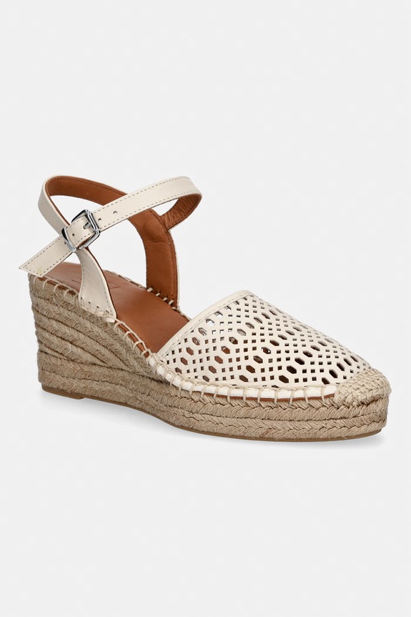 Billi Bi espadryle na koturnie damskie skórzane beżowy A8611.073