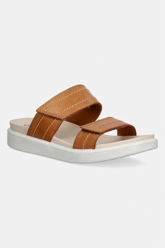 Ecco șlapi de piele Soft Sandal W platformă maro 238833.56770