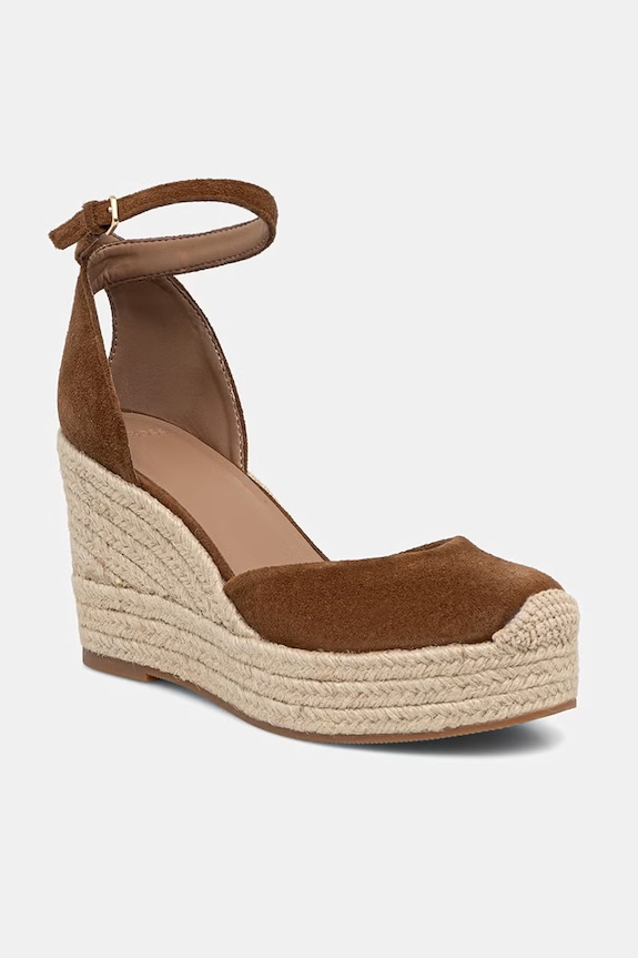 BOSS espadryle na koturnie damskie zamszowe Madeira brązowy 50563452.211