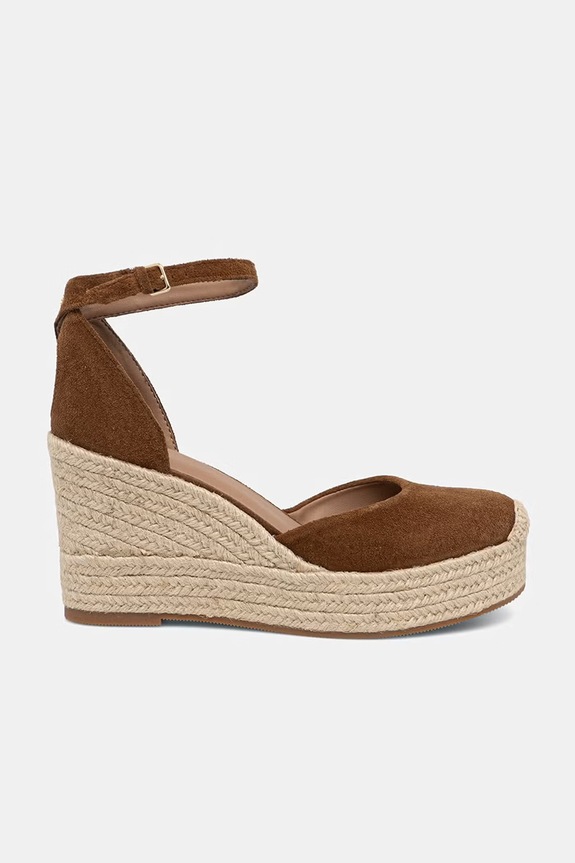 BOSS espadryle na koturnie damskie zamszowe Madeira 50563452.211 brązowy SS26