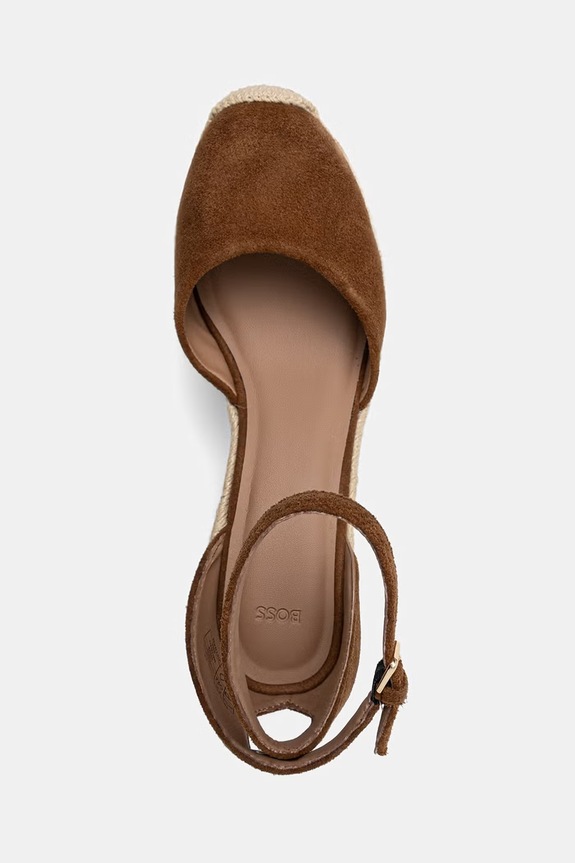 BOSS espadryle na koturnie damskie zamszowe Madeira brązowy 50563452.211