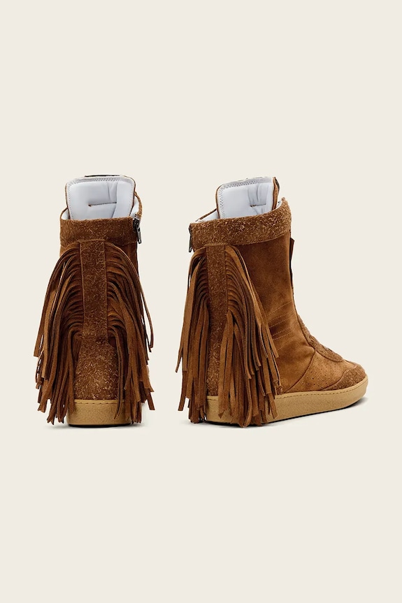 Obuwie AllSaints buty zamszowe Louise Fringe Ht W062FE brązowy