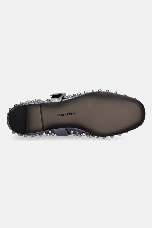 Kožené balerínky AllSaints Sabine Stud Shoe W089FE strieborná