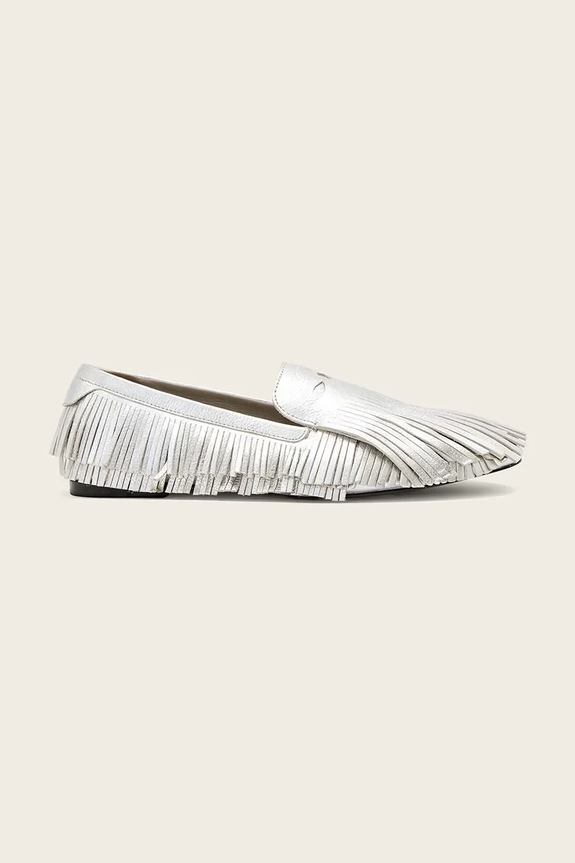 AllSaints mocasini de damă din piele Sandy Fringe Loafer argintiu W079FE