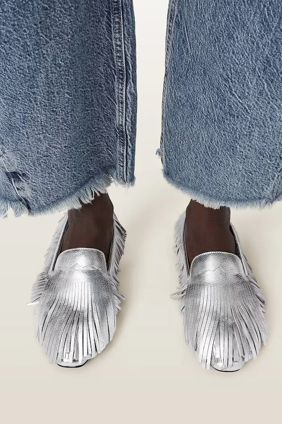 AllSaints mocasini de damă din piele Sandy Fringe Loafer W079FE