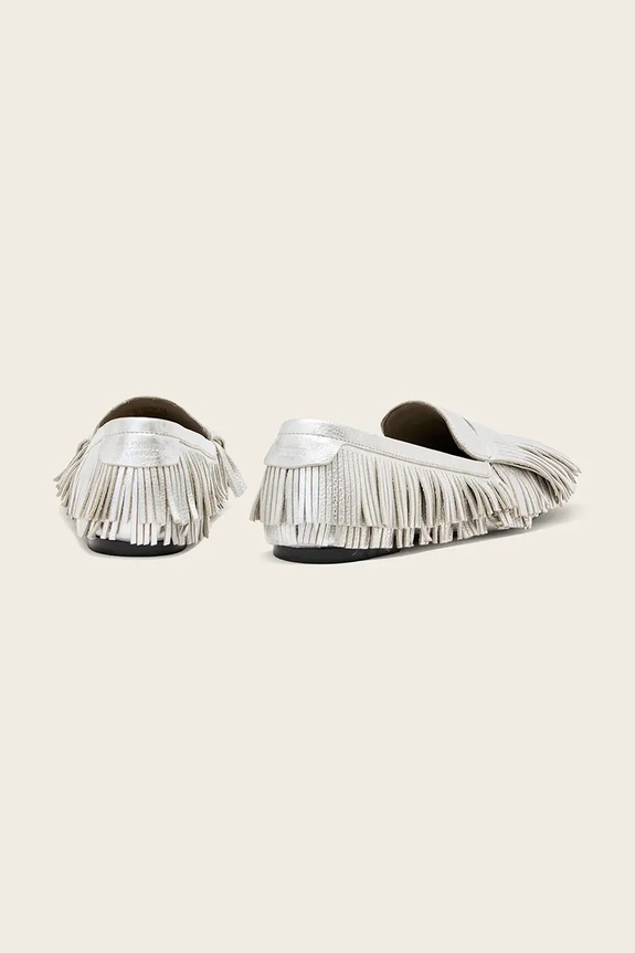 Încălțăminte AllSaints mocasini de damă din piele Sandy Fringe Loafer W079FE argintiu