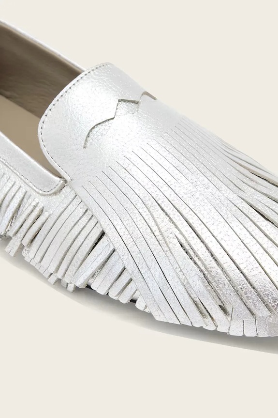 AllSaints mocasini de damă din piele Sandy Fringe Loafer argintiu W079FE