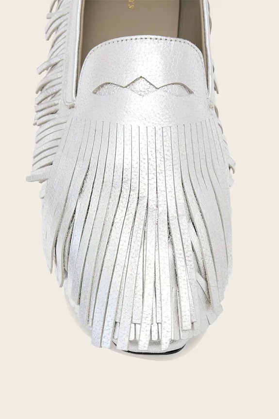 AllSaints mocasini de damă din piele Sandy Fringe Loafer W079FE argintiu