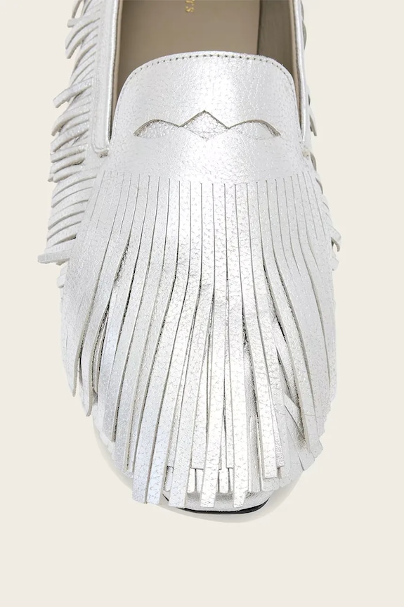 AllSaints mocasini de damă din piele Sandy Fringe Loafer W079FE argintiu