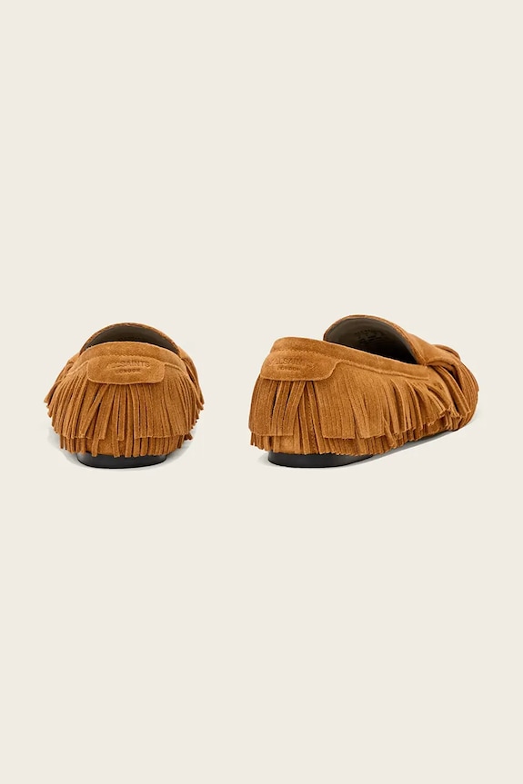 Încălțăminte AllSaints mocasini de damă din piele întoarsă Sandy Fringe Loafer W017FE maro